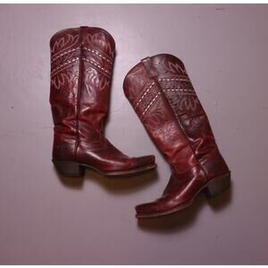 Tony Lama Red Baja Vaquero Western Boots 7.5 Embroidered Cowgirl Vintage